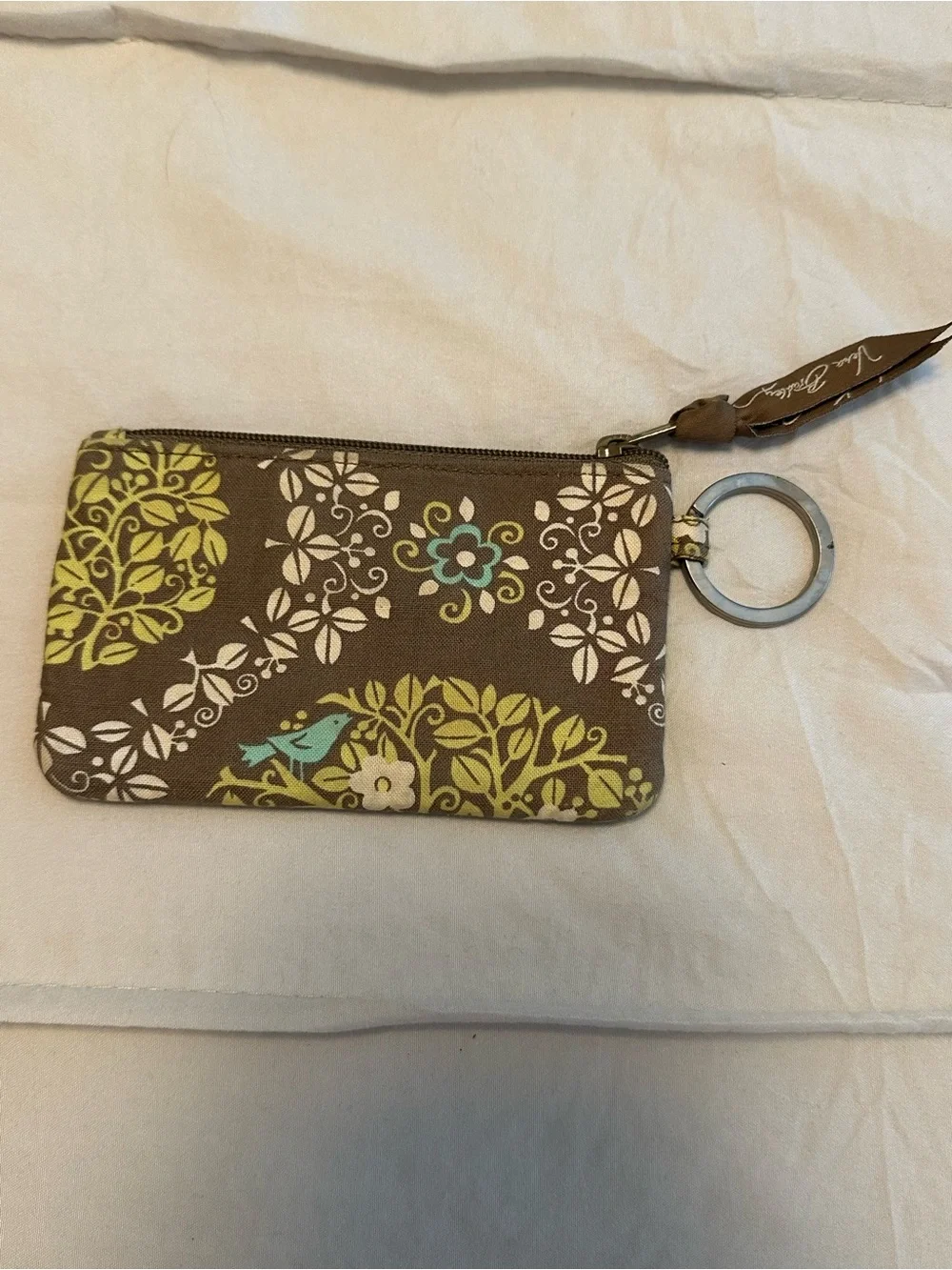 Vera Bradley Brown & Lime Floral ID Keyring Wallet